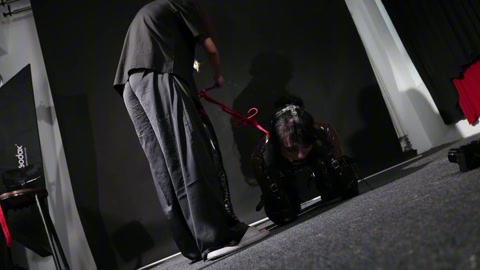 【毎日胶衣着のお犬散歩大会！】伪娘双胶衣骚姆狗乸小雅VS小系 互相遛狗，开口器强制深入，17cm高跟... 第2张