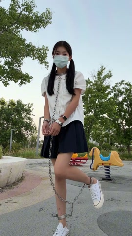 JK女高的连体镣铐户外一公里走路训练+10斤重镣 第2张