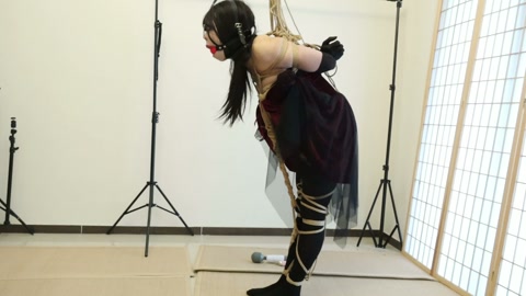 后庭炮机调教男娘，被以一种极其难受得姿势紧缚捆绑站在原地，后面被炮击反复抽插，马具口塞和鼻钩强制让小... 第8张